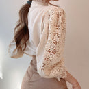 Spring Hollow Out Lace Shirt Women Blusas Mujer De Moda 2022 Office Lady Flower Blouse Stand Collar Button Female Clothing 12419