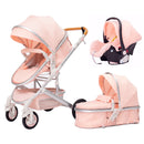 高景观婴儿推车3合1带汽车座椅粉色推车豪华旅行婴儿车汽车座椅和推车婴儿背带婴儿车