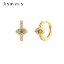 ANDYWEN 925 Sterling Silver CZ Eye Huggies Earrings 7.5mm Mini Hoops Loops Clips Crystal Blue Zircon Fashion 2020 Women Jewelry
