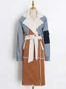 TWOTWINSTYLE Casual Patchwork Pockets Colorblock Jackets For Women Lapel Loose Long Sleeve Female 2022 Winter Fashion Clothes
