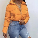 Cotton Coat Fashion Drawstring Slim-Fitting Women's Stand Collar Solid Color Long Sleeve Patchwork Zipper Short Jacket Parka