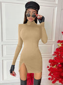 Hawthaw Women Spring Autumn Long Sleeve Bodycon Soild Color Black Slim Package Hip Mini Dress 2021 Female Clothing Streetwear