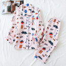 Japanese new style autumn and winter long-sleeved trousers, pure cotton air cotton, warm ladies pajamas, home service sleepwear