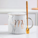 FSILE Marble Pattern Cup Gold Rim Mug Gift Box Set Coffee Cup  Couple Women Cup Flamingo Cup Ceramic with Hand Ceremony