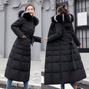 2022 new winter jacket women's warm fashion bow belt fox fur collar coat long dress women's thick coat