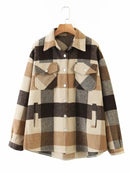 Autumn Winter Plaid Jackets Wool Blend Coat Fashion Button Thick Vintage Casual Office Warm Overshirt Ladies Outwear Chic Tops
