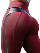 CHRLEISURE High Waist Fitness Leggings Women for Legging Workout Women Mesh And PU Leather Patchwork Legging