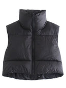 2022 Women Fashion Brown Cropped Vest Coat Female Stand Collar Zipper Waistcoat Ladies Casual Outerwear
