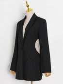 TWOTWINSTYLE Sexy Backless Diamond Blazer Tops Female Lapel Collar Long Sleeve Slim Hollow Out Women's Coat Fashion 2022 New