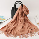 2022 Winter Scarf Solid Thick Women Cashmere Scarves Neck Head Warm Hijabs Pashmina Lady Shawls And Wraps Bandana Tassel