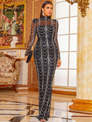 Missord Sequins See Though Women Maxi Long Evening Dresses 2021 Autumn Winter High Neck Wave Elegant Long Sleeve Party Dress