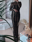 Missord Sequins See Though Women Maxi Long Evening Dresses 2021 Autumn Winter High Neck Wave Elegant Long Sleeve Party Dress