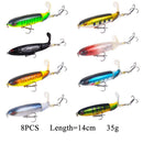 8个装Whopper Plopper 10厘米/14厘米浮水路亚饵人造硬饵摇摆器旋转尾巴渔具3D眼