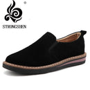 STRONGSHEN New Spring Flat Women's Shoes Suede Leather Casual Shoes Low Heel Black Women's Shoes Flat Loafers Jazz Oxford