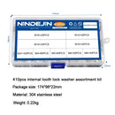 NINDEJIN 410件/套内齿锁紧垫圈分类套件 304不锈钢 m3 m4 m5 m6 m8 m10 星形锁紧垫圈 DIN6797J