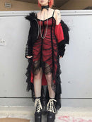 InsGoth Retro Sexy V Neck Black Dress Goth Aesthetic High Waist Party Dress Grunge Spaghetti Straps Backless Lady Party Outfits