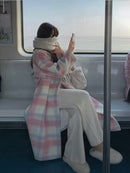2022 Winter Rainbow Woollen Overcoat Women Casual Plaid Long Coats Office Lady Y2k Clothing Korean Fashion Trench Coats Jacket