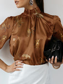Celmia Women Satin Blouse 2023 Fashion Elegant Tunic Slik Tops Autumn Solid High Collar Shirt Long Sleeve Party Blusas Femininas