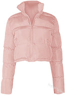 Cotton Coat Fashion Drawstring Slim-Fitting Women's Stand Collar Solid Color Long Sleeve Patchwork Zipper Short Jacket Parka