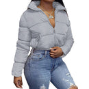 Cotton Coat Fashion Drawstring Slim-Fitting Women's Stand Collar Solid Color Long Sleeve Patchwork Zipper Short Jacket Parka