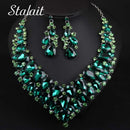 Big Water Drop Full Crystal Wedding Jewelry Sets Statement Bridal Silver Color Clavicle Chain Necklace Birthday Gift For Women