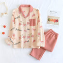 Japanese new style autumn and winter long-sleeved trousers, pure cotton air cotton, warm ladies pajamas, home service sleepwear