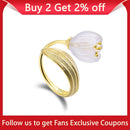 Lotus Fun Real 925 Sterling Silver 18k Gold Ring Natural Crystal Handmade Fine Jewelry Lily of the Valley Flower Rings For Women