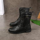 2021 nowy Plus rozmiar Retro kobiety buty zachodnie Punk zasznurować klamra buty motocyklowe zamek średnio wysokie buty z cholewami damskie krótkie Botas