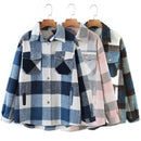 Autumn Winter Plaid Jackets Wool Blend Coat Fashion Button Thick Vintage Casual Office Warm Overshirt Ladies Outwear Chic Tops