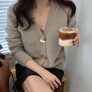FMFSSOM 金色亮面纽扣单排扣羊毛女开衫毛衣休闲女款保暖优雅秋冬