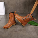 2021 nowy Plus rozmiar Retro kobiety buty zachodnie Punk zasznurować klamra buty motocyklowe zamek średnio wysokie buty z cholewami damskie krótkie Botas