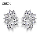 ZAKOL 精致立方氧化锆水晶耳钉 女士时尚白色花朵手工婚礼珠宝 EP480