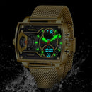 LIGE Top Brand Luxury Men Watch FOXBOX Fashion Square Watch Men Casual Sports Waterproof Double Display Watch Relogio Masculino