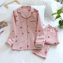 Japanese new style autumn and winter long-sleeved trousers, pure cotton air cotton, warm ladies pajamas, home service sleepwear