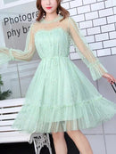 2022 New Female O-neck Stars Sequined Mesh Shiny Fairy Dress Women Elegant Bling Gauze Princess Puff Dresses Vestidos De Fiesta