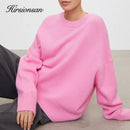 Hirsionsan Winter Oversized Sweater Women 2022 Elegant Knitted Basic Pullovers O Neck Loose Soft Female Cashmere Jumper