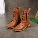 2021 nowy Plus rozmiar Retro kobiety buty zachodnie Punk zasznurować klamra buty motocyklowe zamek średnio wysokie buty z cholewami damskie krótkie Botas