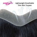 Men Toupee 100% Human Hair Piece V Loop Front Toupee for Men Thin Skin PU Men Wigs 6inch Remy Hair Replacement Natural Color