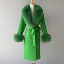2020 Wool Coat Women Pied De Poule Natural Fox Fur Collar Cashmere Wool Blends Long Outerwear Ladies Streetwear