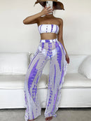 Three Pieces Tie Dye Bandeau Bikini Women Swimsuit with Ruffle Beach Pants 2022 Summer Beach Bathing Suit Bikini Set