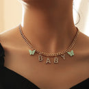 Bohemian Girl Cute Butterfly Rhinestone Letter Necklace Girl Necklace for Women BABY HONEY ANGEL Short Trend New Jewelry Gift