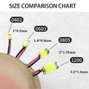 40颗/批 0402 0603 0805 1206 LED SMD 带线，适用于火车模型 HO N OO 比例，红黑线预焊微型利兹，透视模型铁路