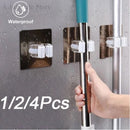 Multi-Purpose Hooks Mop Holder Wall Mounted Mop Organizer Broom Hanger Hook Bathroom Waterproof Wall Hook Self-Adhesive 1/2/4Pcs
