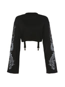 InsGoth Black Crop Top Hoodie Women Sweatshirt Gothic Punk Grunge Dragon Printed Harajuku Loose Sweatshirt Pullover Female Top