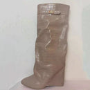 Ins Hot Spring Winter Great Quality Crocodile Print Upper Shoes Booty Knee High Pointy Toe Over-lay Side Zip Women Boots 43