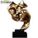 ERMAKOVA 27cm Kissing Couple Human Face Sculpture Resin Mask Statue Tabletop Ornament for Home Decor, Wedding Gifts