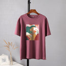 Hirsionsan Aesthetic Printed T Shirts Women 2021 New Soft Vintage Loose Tees Abstract Graphic Cotton Tshirts Summer Casual Tops