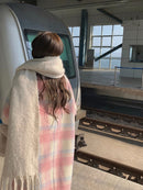 2022 Winter Rainbow Woollen Overcoat Women Casual Plaid Long Coats Office Lady Y2k Clothing Korean Fashion Trench Coats Jacket