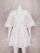 White Lace Tunic Sexy Deep V Neck Button Bikini Cover-ups Women Clothes 2023 Summer Sexy Ruffles Long Sleeves Mini Dress A1132