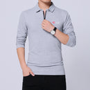 TFETTERS Autumn Mens Fashion Zipper Collar Design Men T-shirt Long Sleeve Cotton Tee Solid Color Business T-shirt Men Top